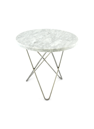 Mini O Table Vit Marmor med Rostfri Stålram Ø40