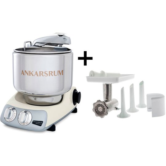 Ankarsrum AKM 6230 köksmaskin + köttkvarn, ljus creme