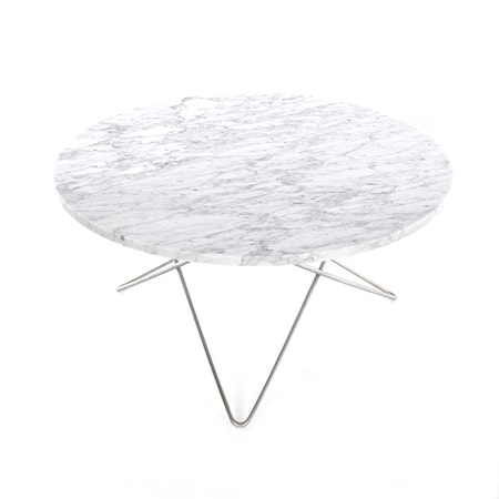 O Table Matt Vit Marmor med Rostfri Stålram Ø80