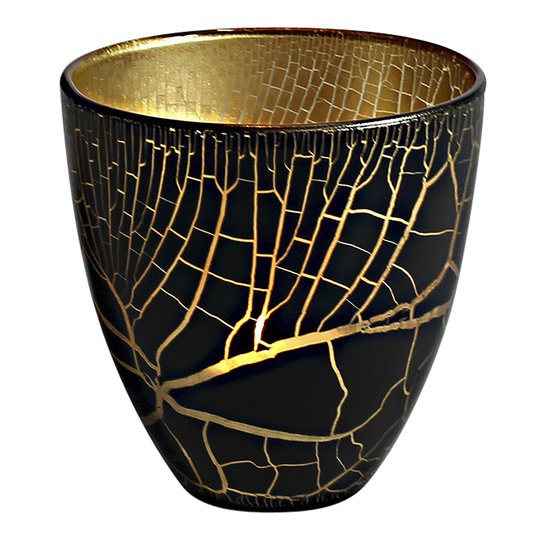 Nybro Crystal - Croco Ljuslykta 10 cm Svart/Guld