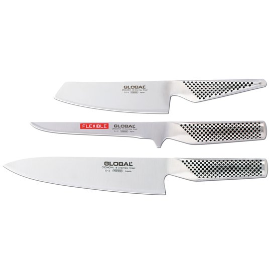Global Knivset 3 Knivar, Kockkniv, Filékniv,Grönsakskniv