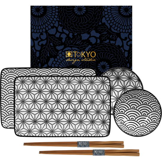 Tokyo Design Studio Nippon Black sushiset 6 delar, stjärnor/vågor
