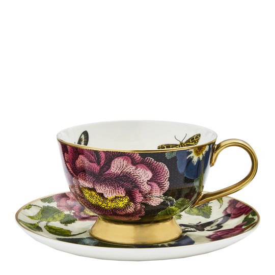 Spode - Creatures of Curiosity Tekopp med fat 26 cl Dark Floral