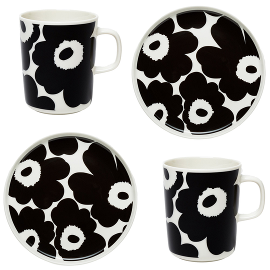 Marimekko Uniko frukostset, mugg och tallrik