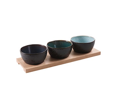 Cabaretset med bricka Stengods Svart Ø12cm