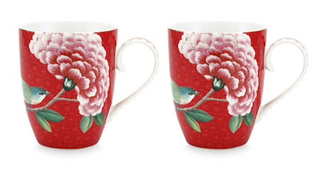 Blushing Birds Stor Mugg Röd 2-pack