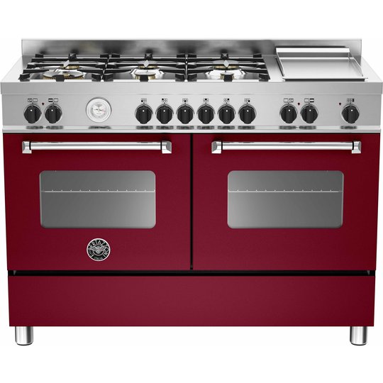 Bertazzoni MAS1206 Gasspis 120 cm, 2 ugnar, 6 brännare + elektrisk tepanyaki, Vinröd