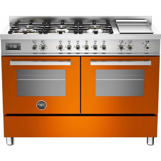 Bertazzoni PRO1206 Gasspis 120 cm, 2 ugnar, 6 brännare + elektrisk tepanyaki, Orange