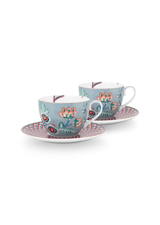 Flower Festival Kopp m. fat 28cl 4 delar Light Blue